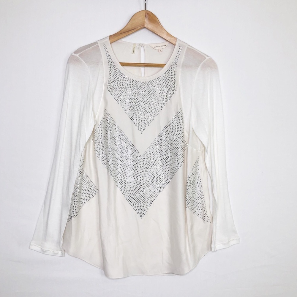 Rebecca Taylor cream embellished silk top